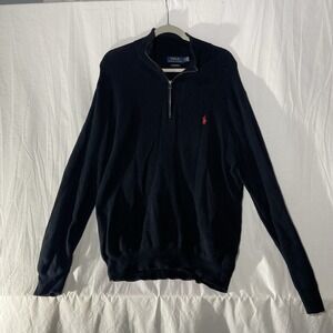 Polo Ralph Lauren Sweater 1/4 Zip Knit Mens XL Navy 100% Pima Cotton Pony Logo
